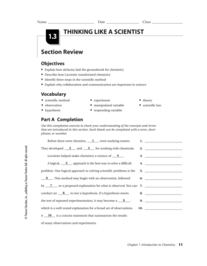 Science Section Review Worksheet