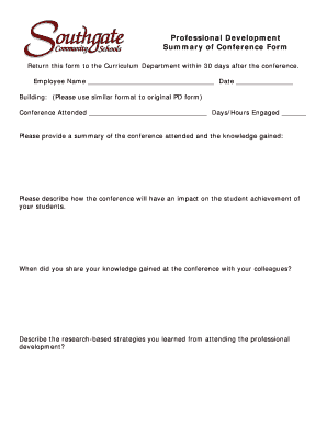 Summary of Conference Form - Southgate Schools