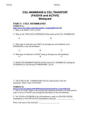 Cell Membrane and Transport Webquest