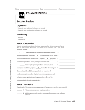 Polymerization Section Review Worksheet
