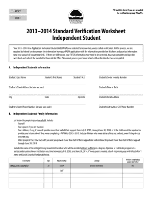 2013–2014 Standard Verification Worksheet