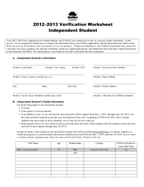 2012–2013 Verification Worksheet