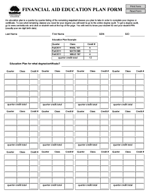Financial Aid Education Plan Form