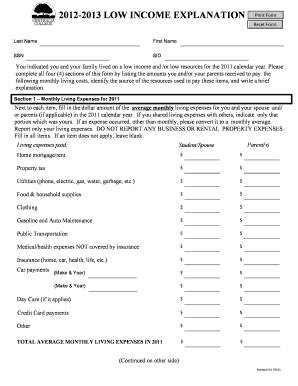 Low Income Explanation Form