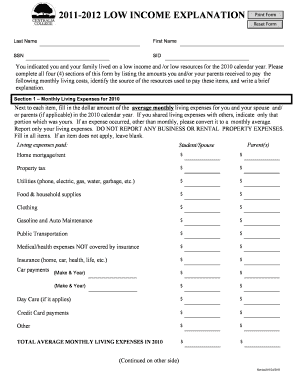 Low Income Explanation Form