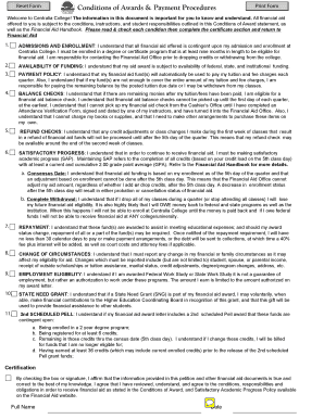 Centralia College Financial Aid Conditions of Award