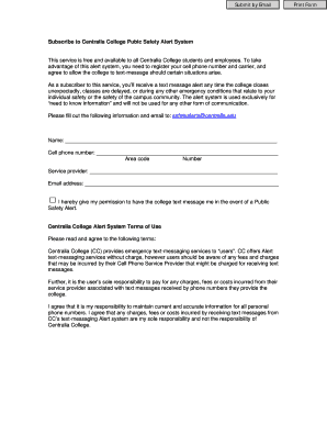 Centralia College Public Safety Alert System Subscription Form