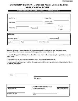 Anmeldeformular der Universitätsbibliothek