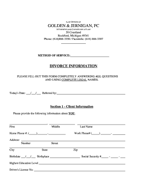 Michigan Divorce Information Form