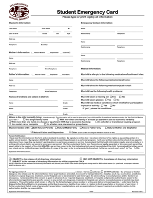 Student Emergency Card