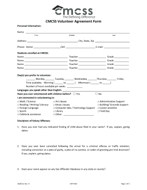 CMCSS Volunteer Agreement Form