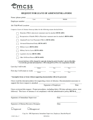 Request for Leave of Absence/FMLA Form