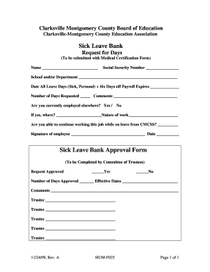 Sick Leave Bank Sick Leave Bank Approval Form - Clarksville ...