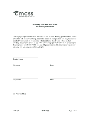 Reporting Off the Clock Work Acknowledgement Form