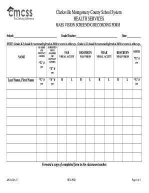 Mass Vision Screening Recording Form