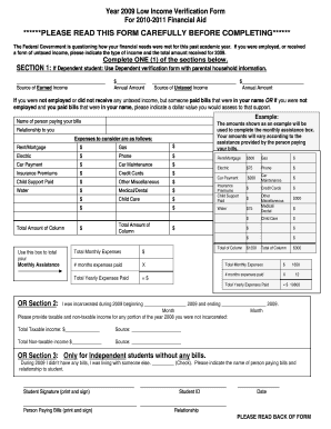 2009 Low Income Verification Form