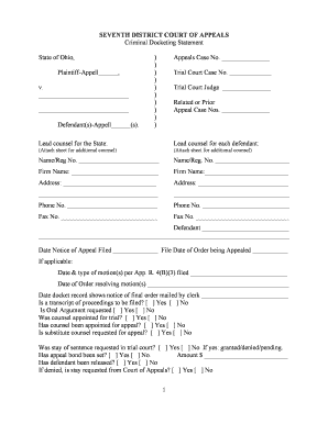 Ohio Criminal Docketing Statement