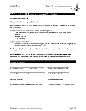 FAFSA Verification Worksheet