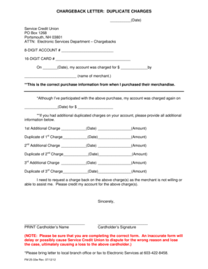 Chargeback Letter for Duplicate Charges