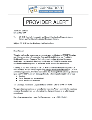 CT BHP Member Discharge Notification Form