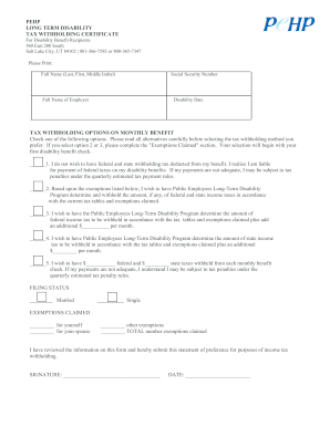 PEHP Long Term Disability Tax Withholding Certificate