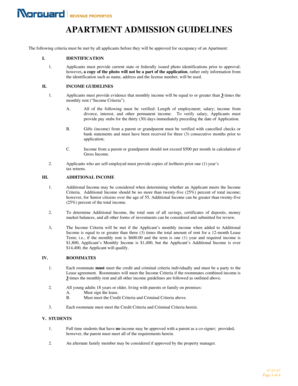 Apartment Admission Guidelines and Application