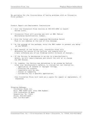 Innovation First Product Return Instructions