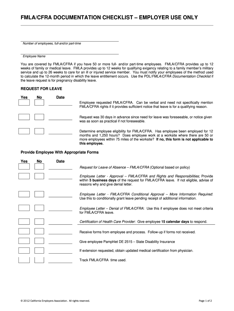 Fmla Eligibility Checklist Fill And Sign Printable Template Online