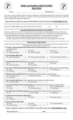 SHSAT and Audition Sign Up Sheet