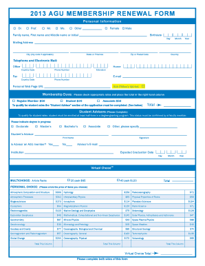 2013 AGU Membership Renewal Form
