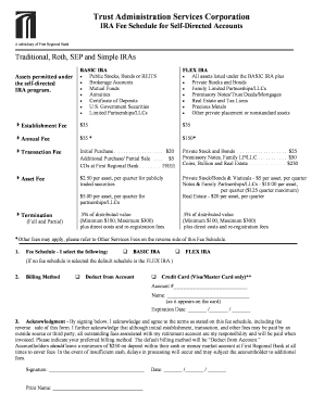 IRA Fee Schedule for Self-Directed Accounts