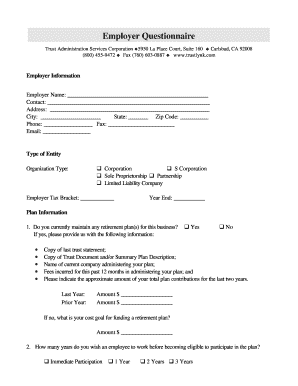 Employer Questionnaire for Retirement Plan