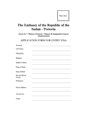 Sudan Entry Visa Application Form