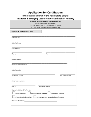 Application for Certification - The Foursquare Church