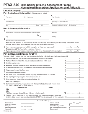 2014 Senior Citizens Assessment Freeze Homestead Exemption Application