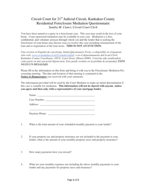 Residential Foreclosure Mediation Questionnaire