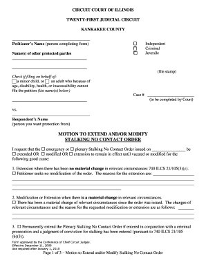 Motion to Extend and/or Modify Stalking No Contact Order