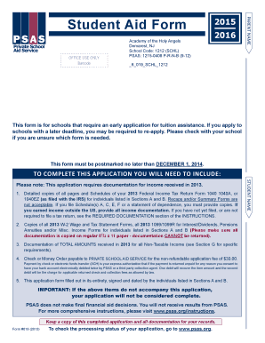 Private School Aid Form 2015