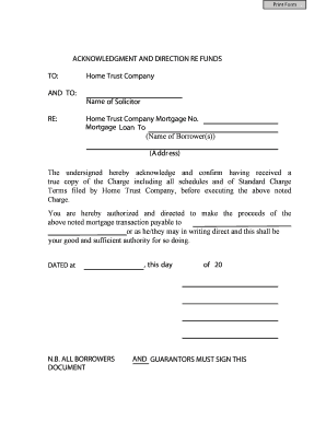 Acknowledgment and Direction for Mortgage Funds