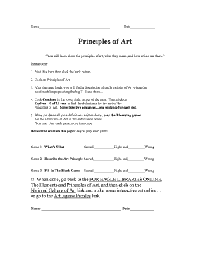 Principles of Art Worksheet