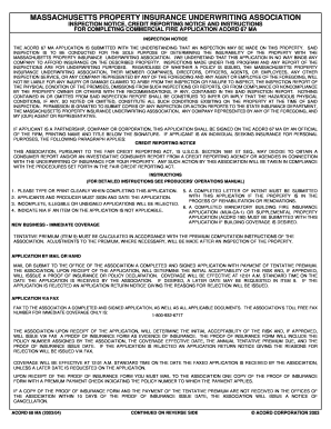 Commercial Fire Insurance Application ACORD 67 MA