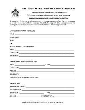 Lifetime and Retired Member Card Order Form