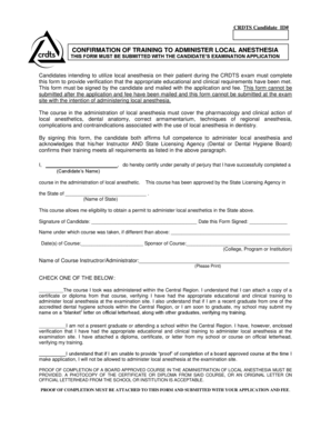 Confirmation of Training to Administer Local Anesthesia