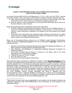 FCRA Employment Background Check Disclosure and Authorization