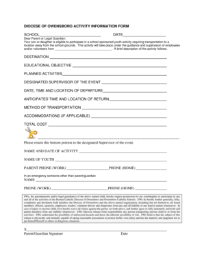 Diocese of Owensboro Activity Permission Form