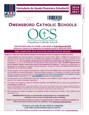 Formulario de Ayuda Financiera Estudiantil 2016