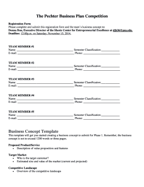 Printable business plan template - The Pechter Business Plan Competition Business Concept Template - altoona psu