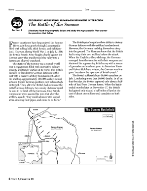 The Battle of the Somme Worksheet