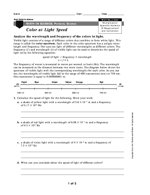 Math Skills for Science Worksheet