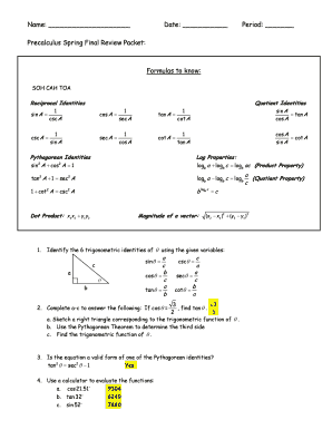 Precalculus Spring Final Review Packet